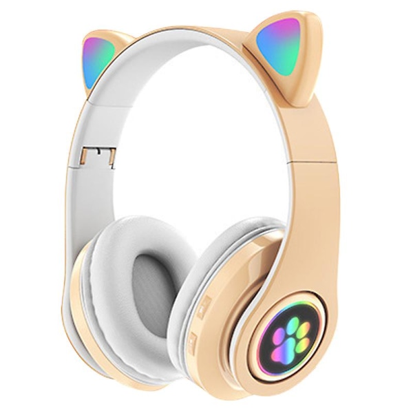 Bluetooth 5.0 trådlösa hörlurar Söta Led Flash Cat Ears Huvudmonterade headset Inbyggd mikrofon Hifi-hörlurar milky