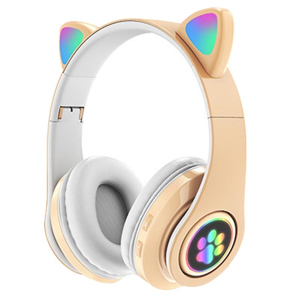 Bluetooth 5.0 trådløse hodetelefoner søte Led Flash Cat Ears hodemontert headset innebygd mikrofon Hifi hodetelefoner milky