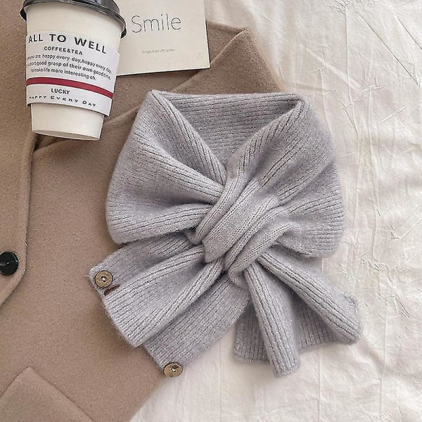 Liten halsduk för kvinnor, höst och vinter korsstickad halsduk i koreansk stil färgmatchande halsduk 4# gray
