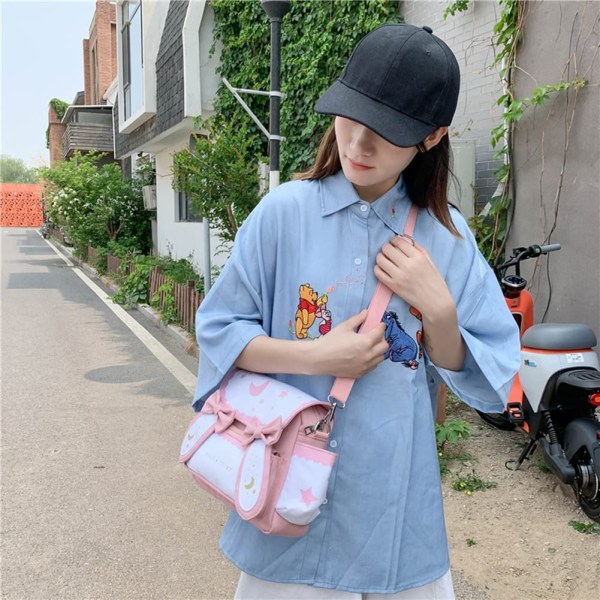 Japanese school bag Kawaii backpack is beautiful, with cute ears, girl with printed Italian bag, school shoulder bag (pink)