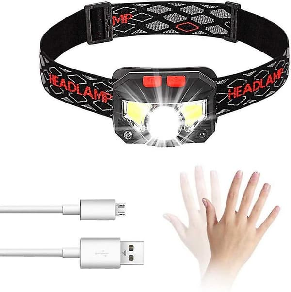 LED-huvudlampa, uppladdningsbara USB-lampor med rörelsesensor