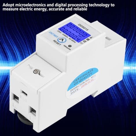 Digital energimåler 5-80A 230V – Baggrundsbelyst LCD-display – 35 mm DIN-skinne montering – Strømforbrugsindikator – DDS015