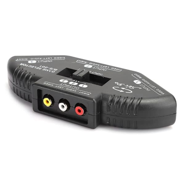 3 ind 1 ud lyd- og video-RCA-splitter sort switch med AV-kabel til DVD VCD VCR Sort