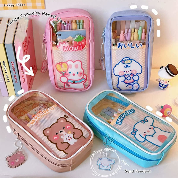 Kawaii kynäkotelo - Söpö kynäkotelo estetiikkaa tytöille, suuri kapasiteetti kynäkotelo kestävä laukku, koulu tarvikkeet teini-ikäisille, mahtuu yli 60 kynää Blue Sheep