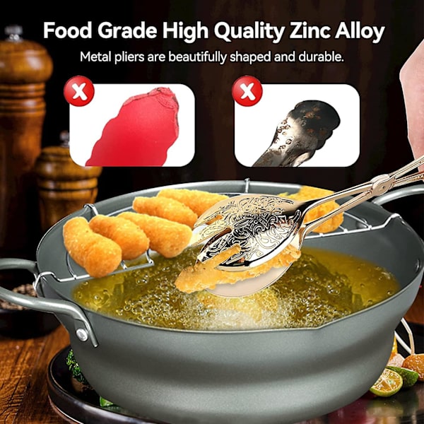 Metal køkkentænger, madlavningstænger grilltang buffet servering salat tang sukker tang guld mad tang til servering madlavning buffet salat isterning(2stk