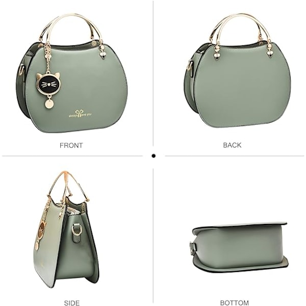 Dammode Handväska med Topphandtag, Axelremsväska, Runda Axelväska för Flickor och Kvinnor, PU-Läder Messenger Bag, Söt Handväska med Kattberlock Pink