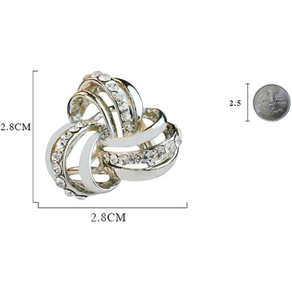 Elegant moderne enkel design trippelring for kvinner Diamante metallisk silkeskjerf Clip Skjerfring Chiffonspenne (sølv)