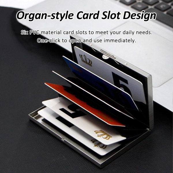 6 spor RFID mini kredittkortholder, identitetstyveri lommebøker, RFID slim lommebok metall, rustfritt stål metall kredittkort beskytter for kvinner menn