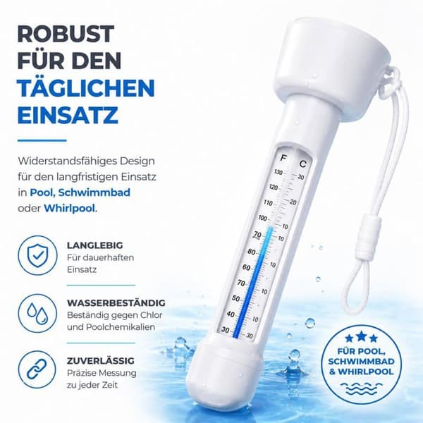 Flytende termometer - Bassengvanntermometer - For presis måling (standard)
