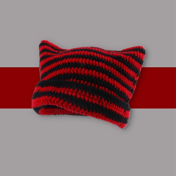 Heklet Cat Beanie For Women - Vintage Grunge Accessories Slouchy Hat Red