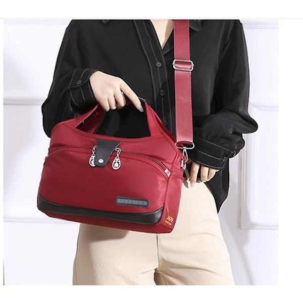 Multi-lomme skulderveske Damer Messenger Bag Reiseveske Arbeidsveske - Rød