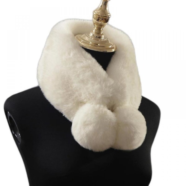 Pälskrage Scarf för kvinnor Fuskpälshalsdukar med 2 pompoms hals axelryckning för vår höst vinterkappa