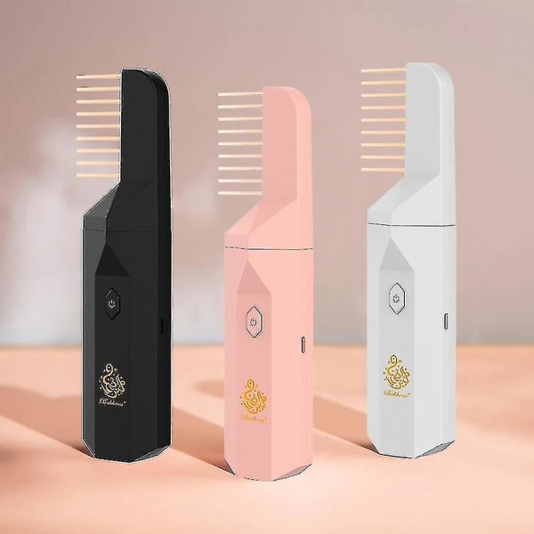 Elektrisk hårbørste røgelse brænder til Bakhoor Ramadan Dukhoon arabisk aroma diffuser til hjemmet kontor bil genopladelig mini Usb Hk White