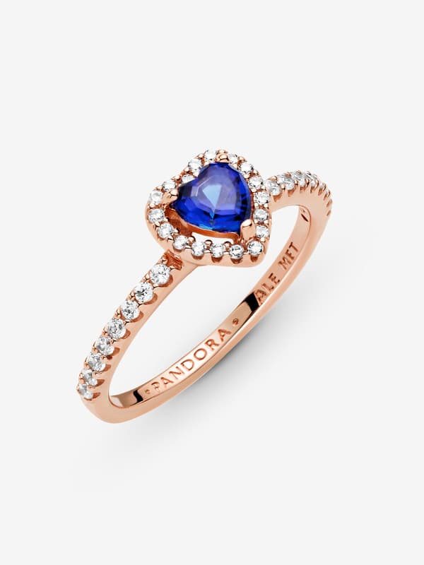 Pandora - Sparkling Blue Elevated Heart Ring - 14k rosaguld plating Circumference: 54mm