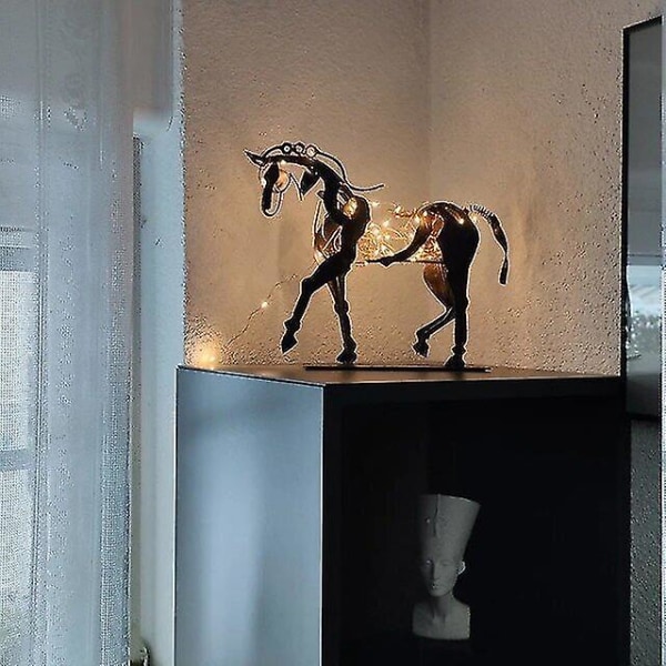 Hest Skulptur Metal LED Dyreskulptur Hjem Restaurant Dekoration Indflytningsgave Kb