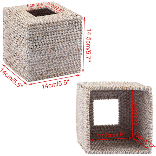 Rattan fyrkantig servettbehållare  Servettförvaringslåda Kub Servettförvaringslåda Dispenser för huskontor Bilhotell, Vitkalkad