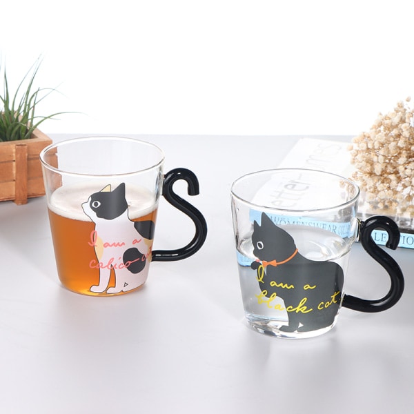 250 ml e Cat Glas Juice Kaffe Kopp Mjölk Te Kaffe Glas Mugg Vit