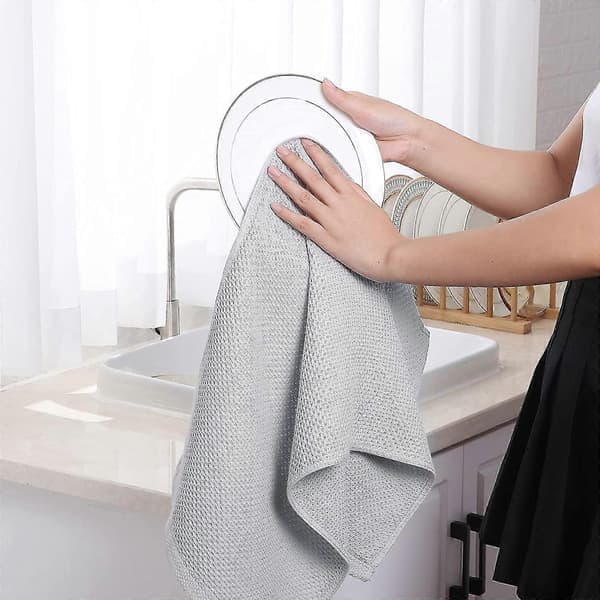 6-pak bomuldsvaffelvævede køkkenviskestykker, ultrabløde absorberende hurtigtørrende viskestykker lysegrå 34*73cm Light gray 34*73cm