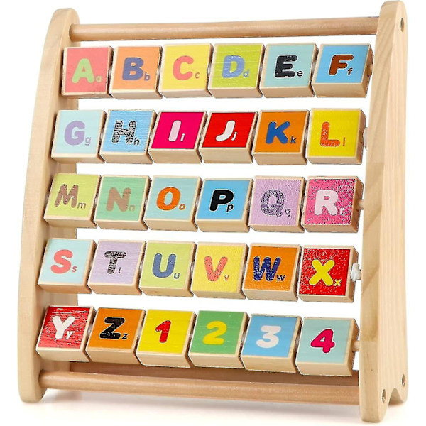 Alfabetisk Abacus för Småbarn, Trä Abc-123 Abacus Med 30 Bokstäver Och Nummerplattor, Klassiska Pedagogiska Lärande Leksaker För Baby Pojkar Flickor