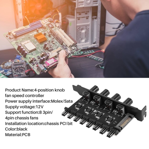 Pc 8 Kanals Fläkthub 4 Vred Fläkthastighetsregulator För Cpu-fodral Hdd Vga Pwm Fläkt Pci-fäste