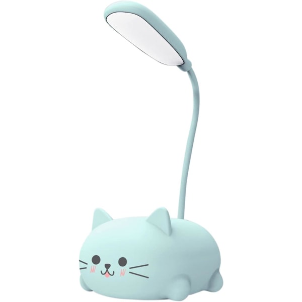 Skrivebordslampe for barn, søt katt led bordlampe med fleksibel arm, usb oppladbar bordlampe, øyebeskyttelse, leselampe, tegneserie Kawaii nattbord L Blue