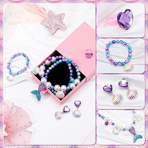 Sjöjungfru Halsband Godis Armband Sjöjungfru Smyckeset för Flickor med Presentask Sjöjungfru Prinsessa Klä Ut sig för Sjöjungfru Fest Dekorationer Födelsedag