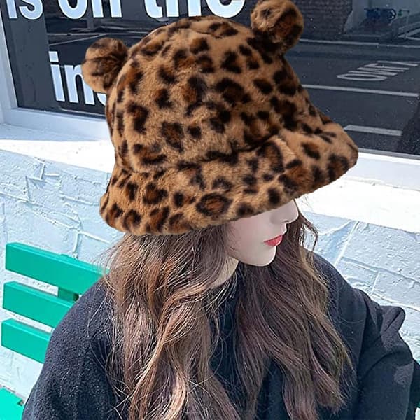 Spand med søde fiskerhat Vinter Hold Varme Sjov Leopard Print leopard print