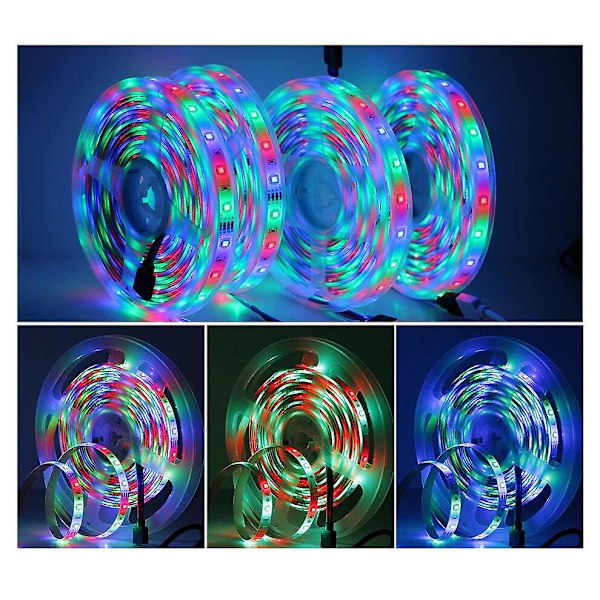 Led-strimmelbelysning 5m, 5050 Rgb-led-strimler med 24-tasters IR-fjernbetjening og strømforsyning, 1 rulle med farveskiftende led-båndlys til soveværelse, hjemmets loft