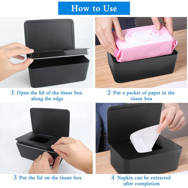 2 kpl kosteuspyyhkeiden laatikko, kosteuspyyhkeet baby kosteuspyyhkeille annostelijan pidike Muoviset pyyhkeet case case (musta)