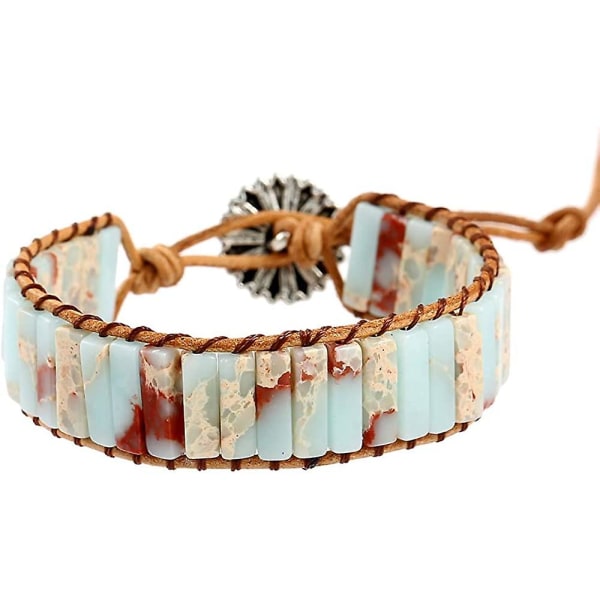 7 Chakra Armbånd Til Kvinder Boho Håndlavede Naturlig Jaspis Stone Healing Energy Bead Læder Wrap Armbånd Smykker Collection - Agalmatolite -