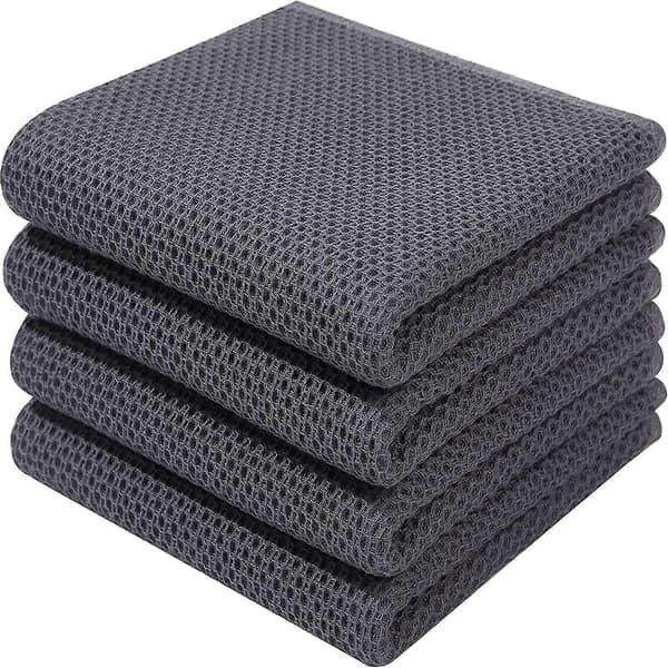 6-pakning kjøkkenhåndklær i bomull med vaffelvev, ultramyke, absorberende, hurtigtørkende kjøkkenhåndklær mørkegrå 34*73cm Dark gray 34*73cm