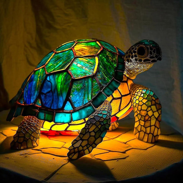 Fargede glass bordlampe Dyreformet marokkansk nattbordlampe, bohemsk maleri nattlys dekorative sengelamper dekor Turtle shape