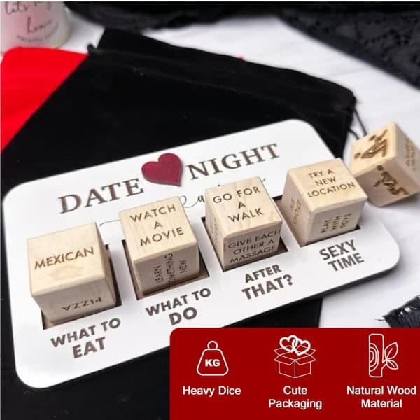 Date Night Terninger til Par, Romantisk Date Night Spil til Par med Opbevaringspose, Perfekt til Par Valentinsdag, Fødselsdag, Bryllup 1 Sæt