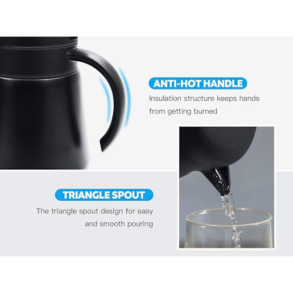 Rustfrit termokaraf i rustfrit stål/dobbeltvægget vakuumisoleret kaffekande med trykknap-top, til kaffe, te, drikkevarer 680 ml