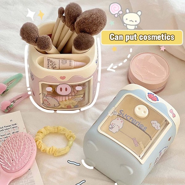 Kawaii gris penneholder sød kosmetisk opbevaringsspand Kawaii multifunktionel opbevaringsspand sød skrivebordsartikler spand (blå)