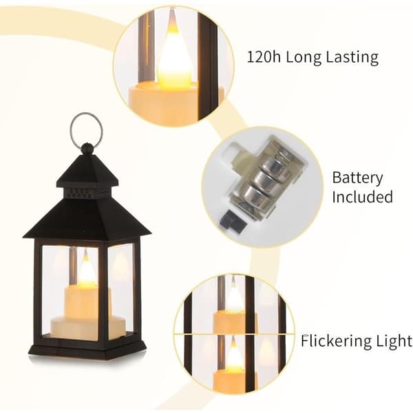 Mini svarta LED-lyktor - Förpackning med 10 dekorativa hängande ljuslyktor, batterier ingår