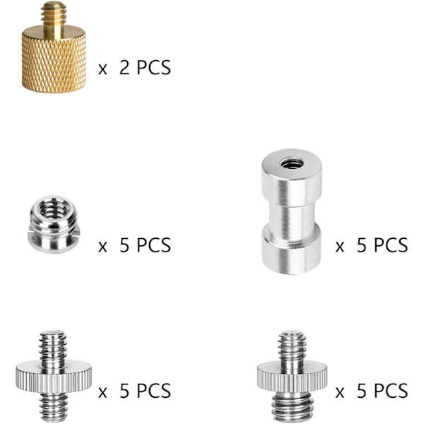 1/4 ruuvit 22PCS ChromLives kameran ruuviadapteri 1/4 - 1/4 ruuvi 1/4 - 3/8 jalustan ruuviadapteri muuntaja messinkiruuviadapteri tappi ruuvikiinnityssarja