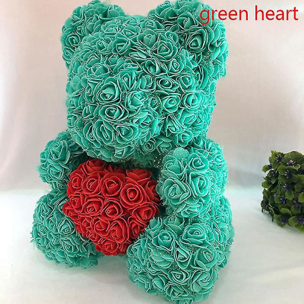 2024 40cm Teddybjørn Rose Hjerte Teddybjørn Kunstig Blomst Valentinsdagsgave green heart