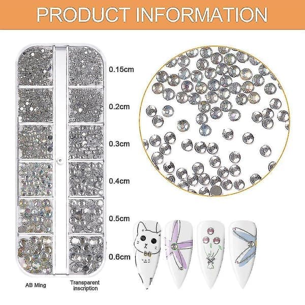 Krystallrunde negledekorasjoner, flate akryl-rhinestones steiner