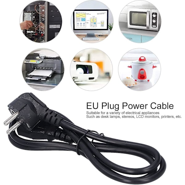 Strömkabel, EU-standard 250V 10A, 1,2 m, nätkabel till AC-strömkabel vinklad uttag för skrivare, mikrovågsugn, ugn, etc. Hy
