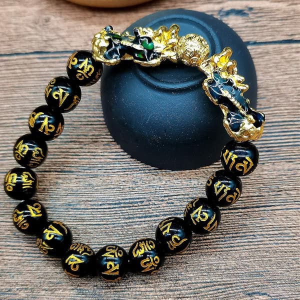 Feng Shui sort Obsidian rigdomsarmbånd farveændret Pi Xiu armbånd drage