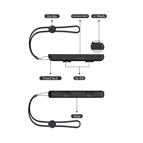 Kompatibel med Switch Joycon, en erstatning for Switch 2-delt Joycon-stropp, med justerbar stramming (svart)