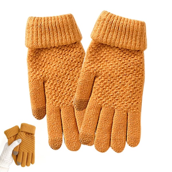Mænd og kvinders vinterplys fortykkede varme handsker Koldbestandige berøringsskærmshandsker yellow