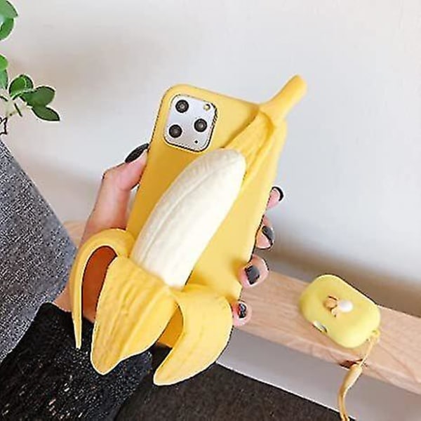 3D Gul Banan Leksak Silikon Telefonfodral för iPhone iPhone 11 Pro