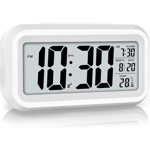 Led-näyttö Digitaalinen herätyskello Paristokäyttöinen Älykäs yövalo Helppokäyttöinen kello lapsille Raskaille nukkujille Makuuhuoneen kello (valkoinen) (hy)