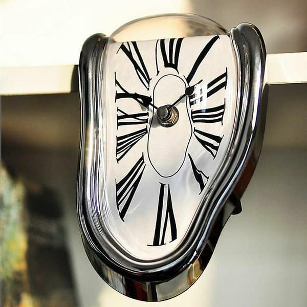Dekorativ väggklocka Surrealistisk smältande förvrängd plast sovrum silver vardagsrum kvarts Dali stil