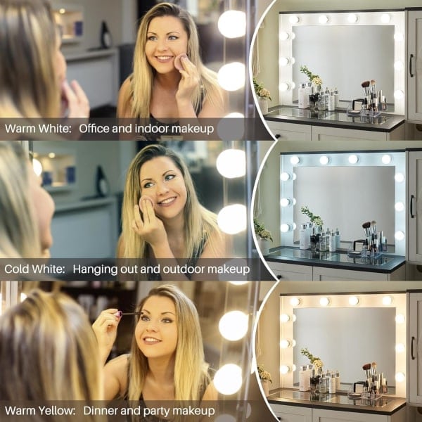 Makeup spejl med belysning 2-14 dæmpbare LED-lys, 3 farvetilstande (kun lys, intet spejl) - WELLNG 4 lights