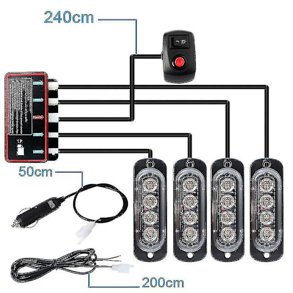 4kpl 4led Stroboskooppia 12v Strobevalo 4-in-1 Auton Hätävalo Majakka Hätävilkku (Taiy