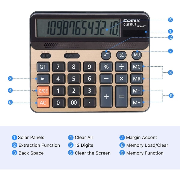 Kalkulator 12 Cifre Lcd Display Standard Funktion Skrivebordslommeregnere Med Store Computertaster Dobbelt Drevet Solcelledrevet Kontorlommeregner Champaign Guld Farve