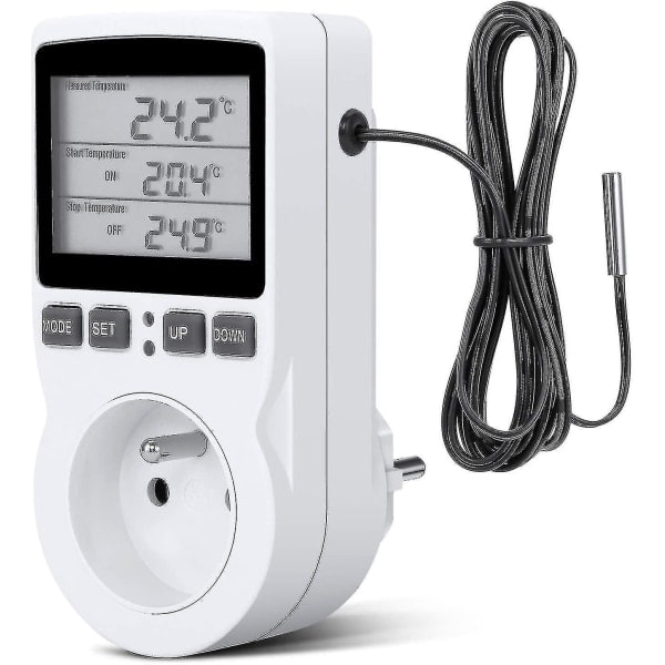 Digitaalinen / Lämmittävä ja jäähdyttävä termostaatti pistorasia LCD-lämpötilansäädin, 230v Kasvihuoneen lämpötilansäätimelle/terraarion termostaatille (pistorasia)
